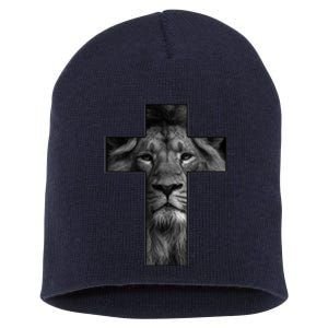 Jesus Cross With Lion Face, Faith In God Short Acrylic Beanie