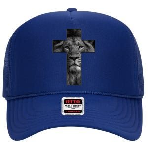 Jesus Cross With Lion Face, Faith In God High Crown Mesh Back Trucker Hat