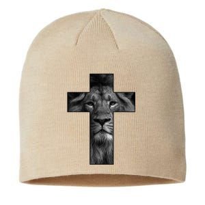 Jesus Cross With Lion Face, Faith In God Sustainable Beanie