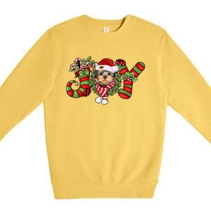 Joy Christmas Yorkshire Terrier Dog Santa Pajamas Xmas Funny Gift Premium Crewneck Sweatshirt