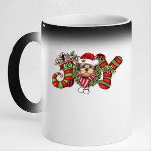 Joy Christmas Yorkshire Terrier Dog Santa Pajamas Xmas Funny Gift 11oz Black Color Changing Mug