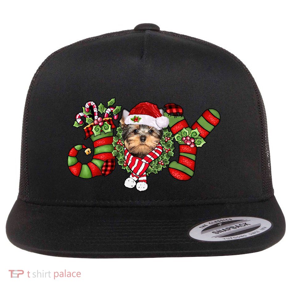 Joy Christmas Yorkshire Terrier Dog Santa Pajamas Xmas Funny Gift Flatbill Hat