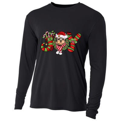 Joy Christmas Yorkshire Terrier Dog Santa Pajamas Xmas Funny Gift Cooling Performance Long Sleeve Crew