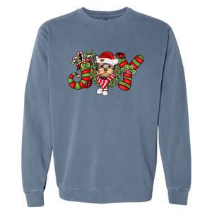 Joy Christmas Yorkshire Terrier Dog Santa Pajamas Xmas Funny Gift Garment-Dyed Sweatshirt