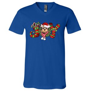 Joy Christmas Yorkshire Terrier Dog Santa Pajamas Xmas Funny Gift V-Neck T-Shirt