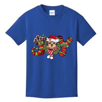 Joy Christmas Yorkshire Terrier Dog Santa Pajamas Xmas Funny Gift Kids T-Shirt