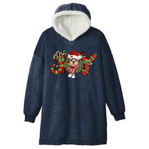 Joy Christmas Yorkshire Terrier Dog Santa Pajamas Xmas Funny Gift Hooded Wearable Blanket