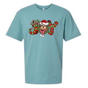 Joy Christmas Yorkshire Terrier Dog Santa Pajamas Xmas Funny Gift Sueded Cloud Jersey T-Shirt