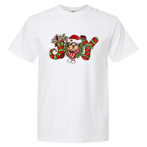 Joy Christmas Yorkshire Terrier Dog Santa Pajamas Xmas Funny Gift Garment-Dyed Heavyweight T-Shirt