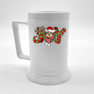 Joy Christmas Yorkshire Terrier Dog Santa Pajamas Xmas Funny Gift Beer Stein