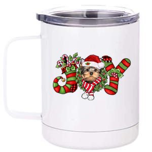 Joy Christmas Yorkshire Terrier Dog Santa Pajamas Xmas Funny Gift 12 oz Stainless Steel Tumbler Cup