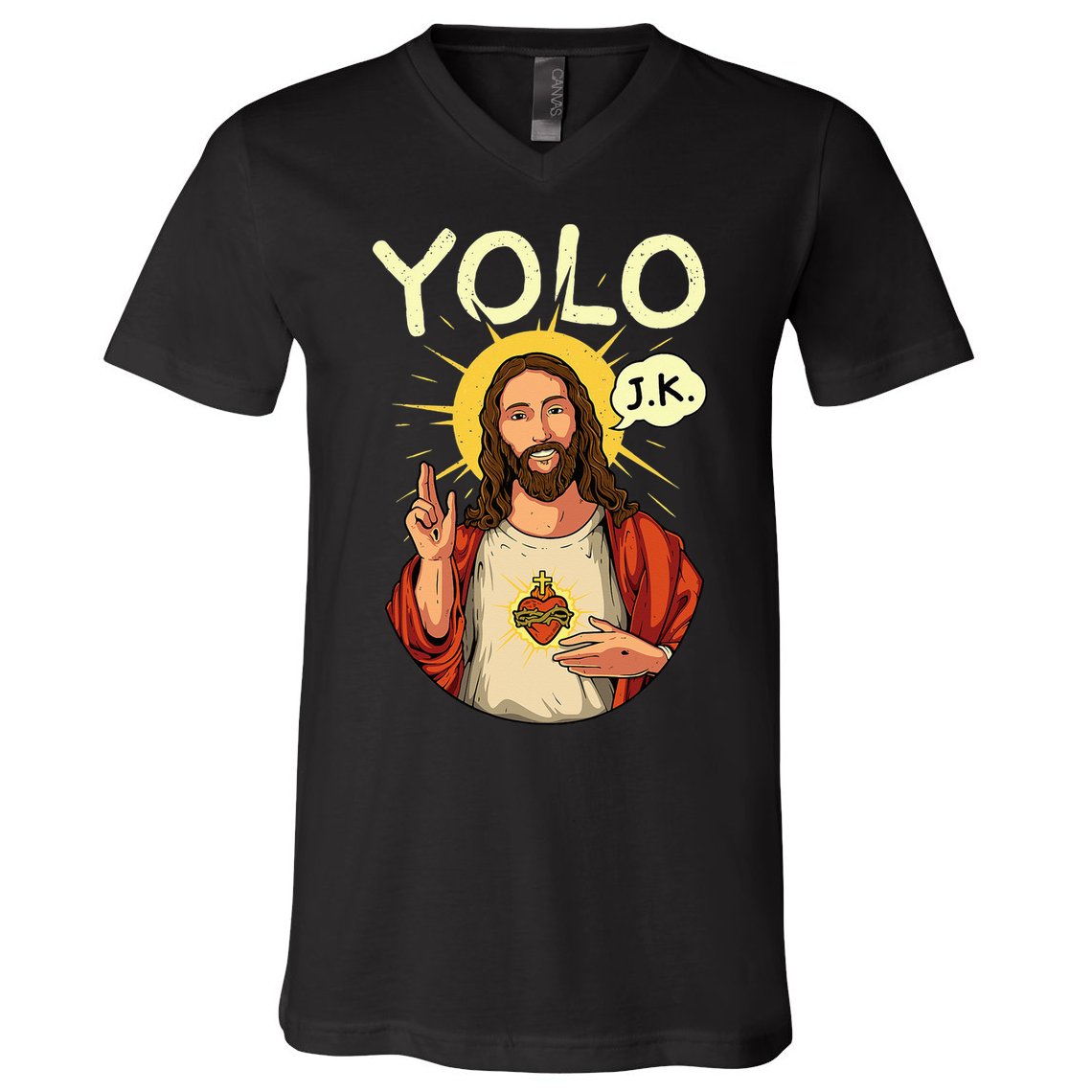 Jesus Christ YOLO JK Meme Funny Christian Easter V-Neck T-Shirt