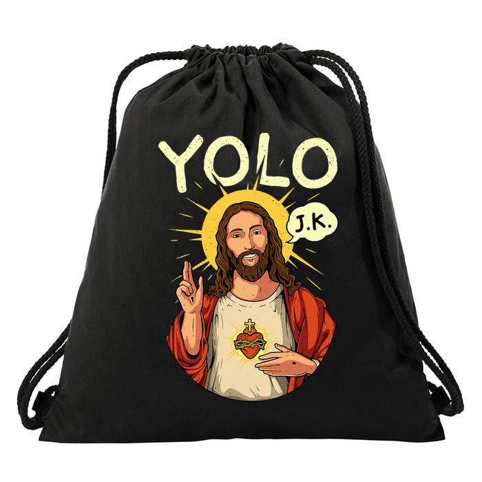 Jesus Christ YOLO JK Meme Funny Christian Easter Drawstring Bag