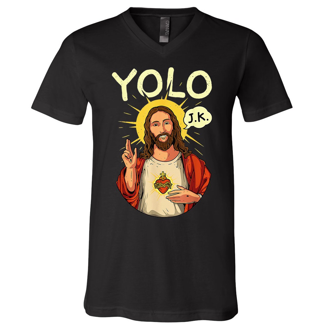 Jesus Christ YOLO JK Meme Funny Christian Easter V-Neck T-Shirt