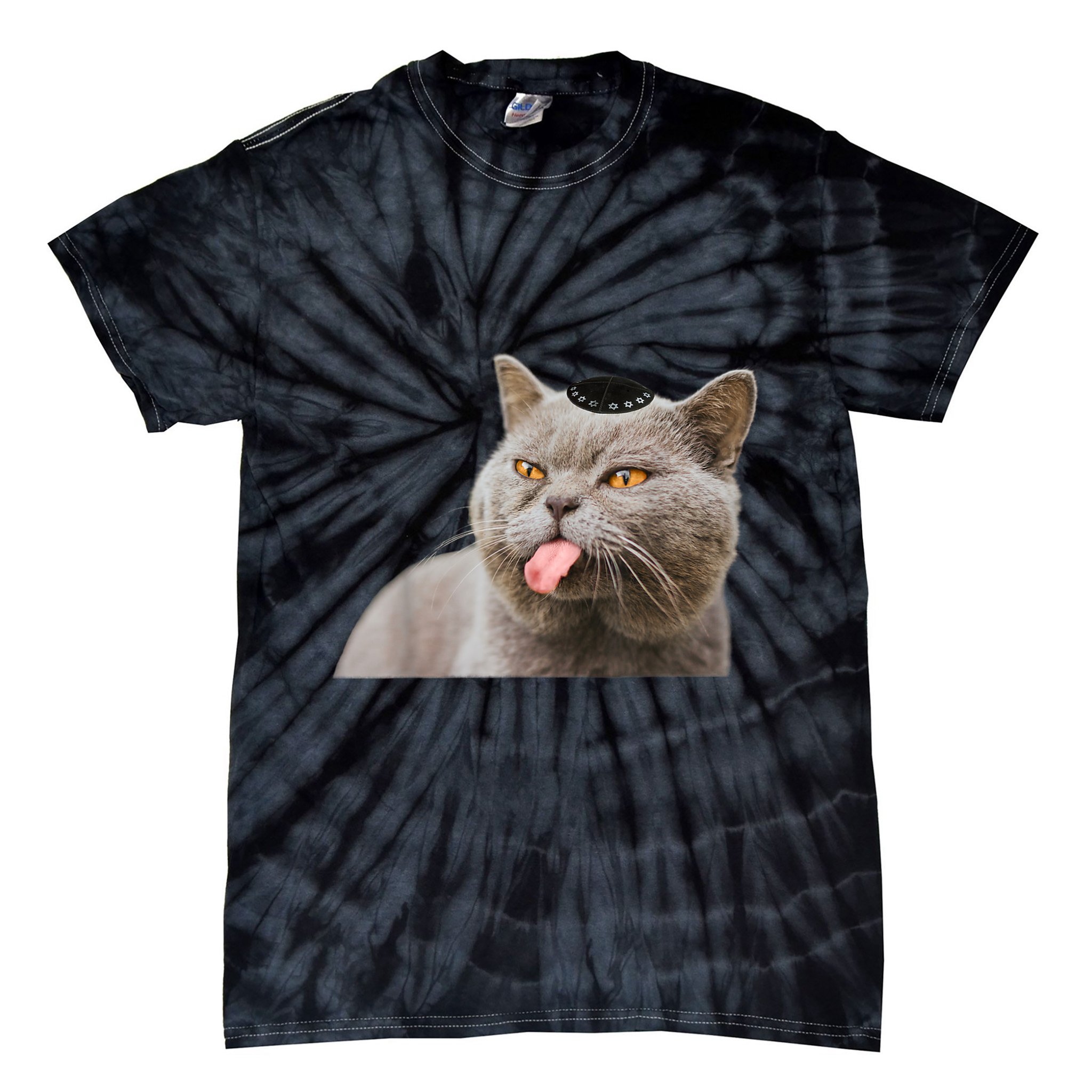 Jewish Cat Yarmulke Cute Chanukah Gift Funny Hanukkah Tie-Dye T-Shirt