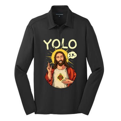 Jesus Christ YOLO JK Meme Funny Christian Easter Silk Touch Performance Long Sleeve Polo