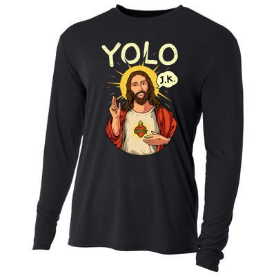 Jesus Christ YOLO JK Meme Funny Christian Easter Cooling Performance Long Sleeve Crew