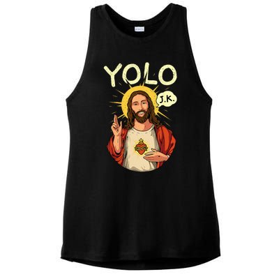 Jesus Christ YOLO JK Meme Funny Christian Easter Ladies PosiCharge Tri-Blend Wicking Tank