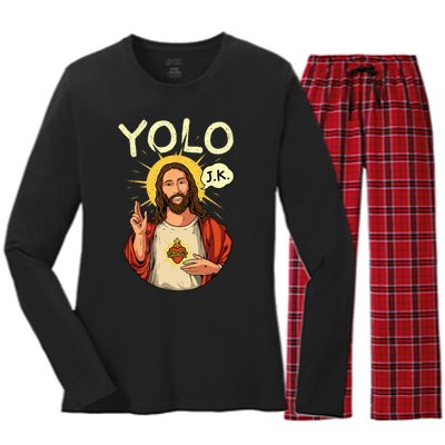 Jesus Christ YOLO JK Meme Funny Christian Easter Women's Long Sleeve Flannel Pajama Set 