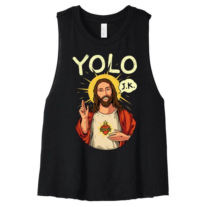 Jesus Christ YOLO JK Meme Funny Christian Easter Women's Racerback Cropped Tank