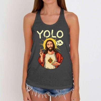 Jesus Christ YOLO JK Meme Funny Christian Easter Women's Knotted Racerback Tank