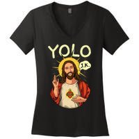 Jesus Christ YOLO JK Meme Funny Christian Easter Women's V-Neck T-Shirt