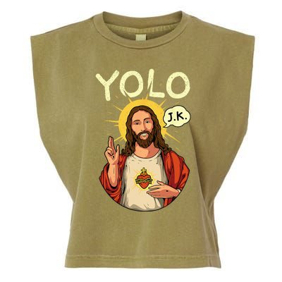 Jesus Christ YOLO JK Meme Funny Christian Easter Garment-Dyed Women's Muscle Tee