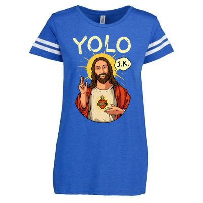 Jesus Christ YOLO JK Meme Funny Christian Easter Enza Ladies Jersey Football T-Shirt