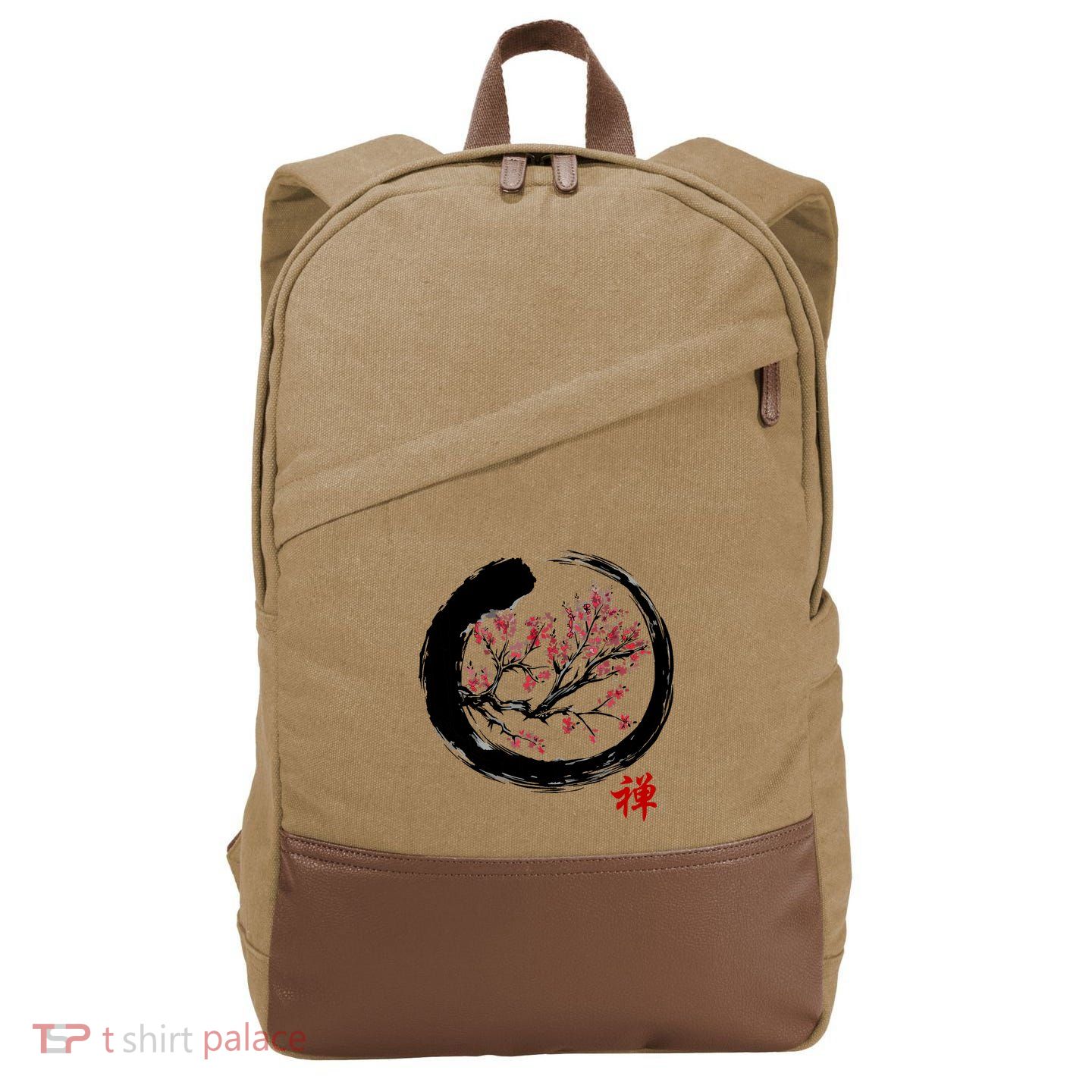 Japanese Calligraphy Zen Buddhist Enso Circle Meditation Cotton Canvas Backpack