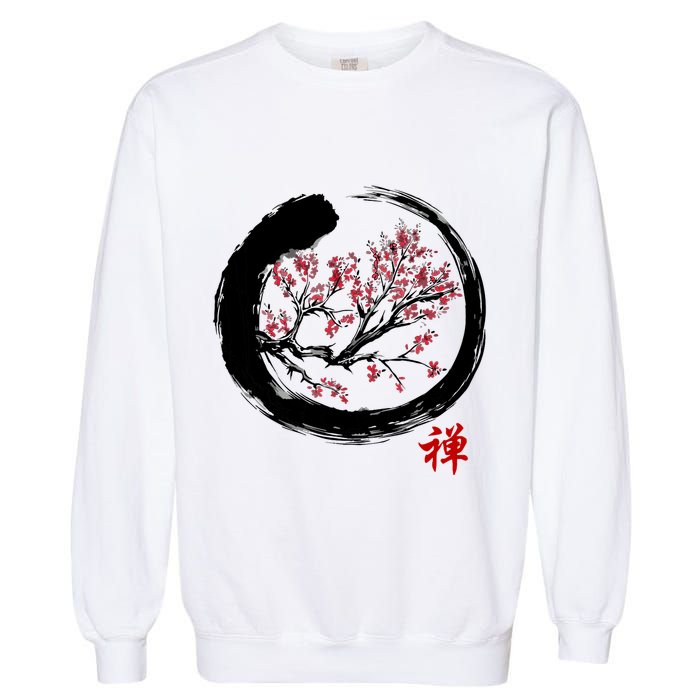 Japanese Calligraphy Zen Buddhist Enso Circle Meditation Garment-Dyed Sweatshirt