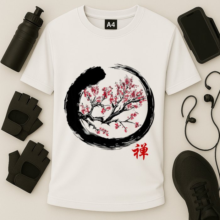 Japanese Calligraphy Zen Buddhist Enso Circle Meditation Cooling Performance Crew T-Shirt