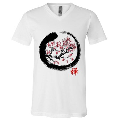 Japanese Calligraphy Zen Buddhist Enso Circle Meditation V-Neck T-Shirt