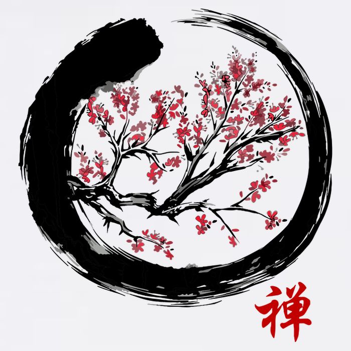 Japanese Calligraphy Zen Buddhist Enso Circle Meditation Flat Bill Trucker Hat