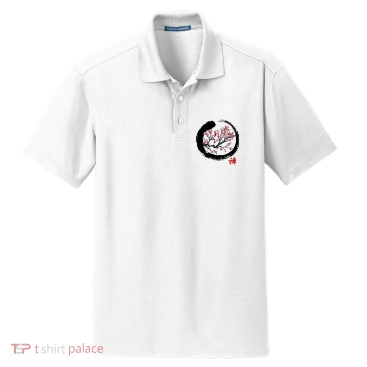 Japanese Calligraphy Zen Buddhist Enso Circle Meditation Dry Zone Grid Polo