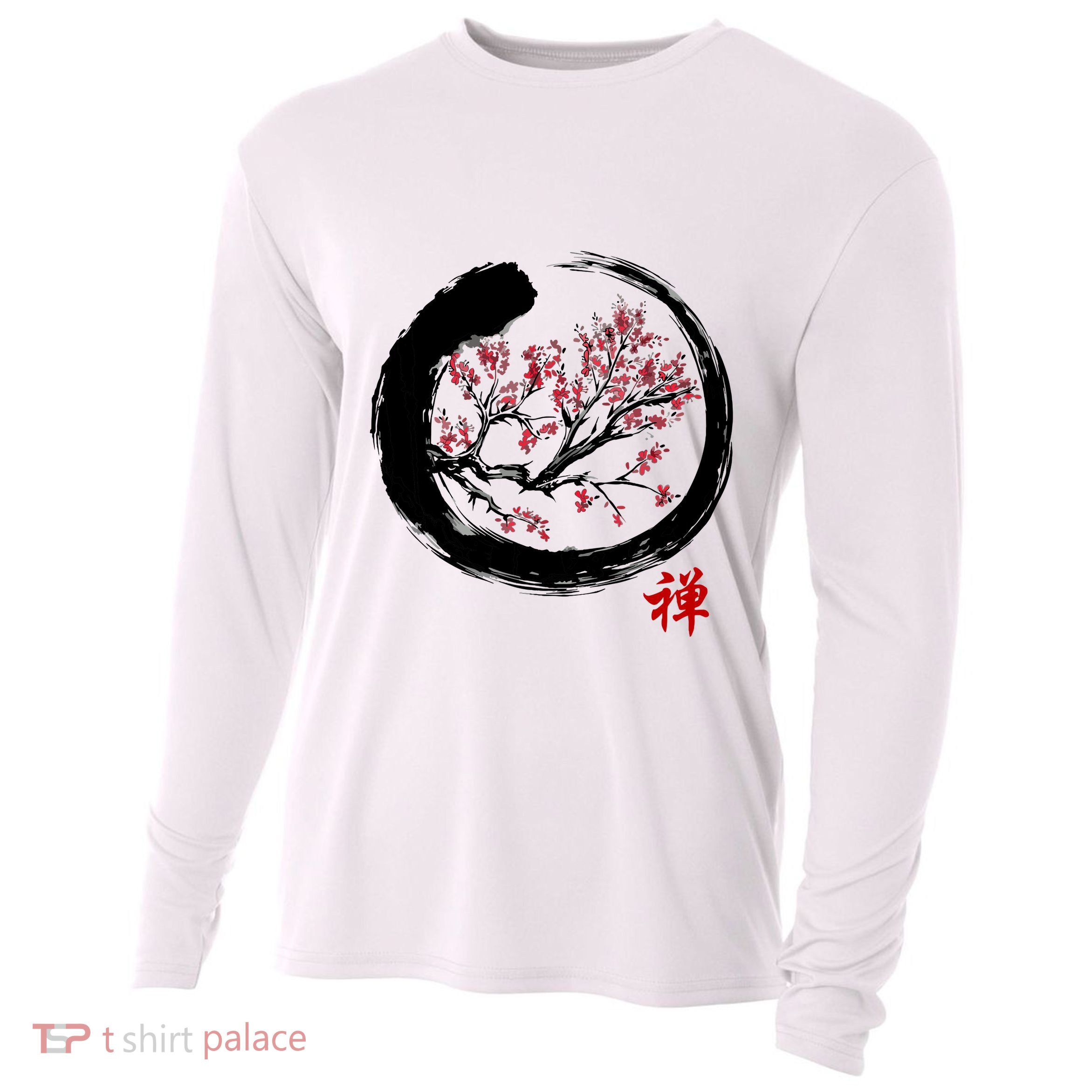 Japanese Calligraphy Zen Buddhist Enso Circle Meditation Cooling Performance Long Sleeve Crew