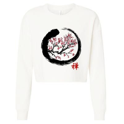 Japanese Calligraphy Zen Buddhist Enso Circle Meditation Cropped Pullover Crew