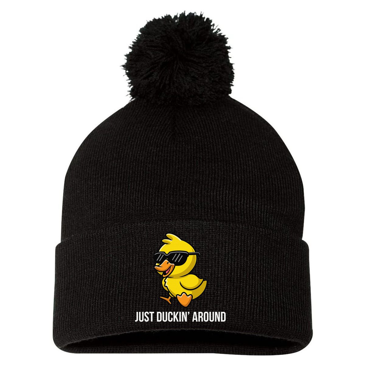 Just Duckin Around Funny Duck Gag Humor Cute Duckling Pom Pom 12in Knit Beanie