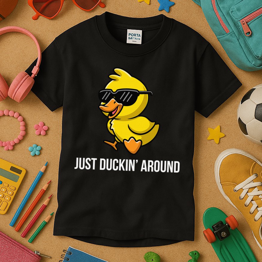 Just Duckin Around Funny Duck Gag Humor Cute Duckling Kids T-Shirt