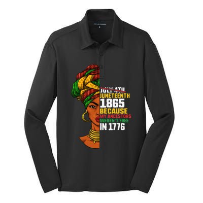 Juneteenth Day Ancestors Free 1776 July 4th Black African11 Silk Touch Performance Long Sleeve Polo