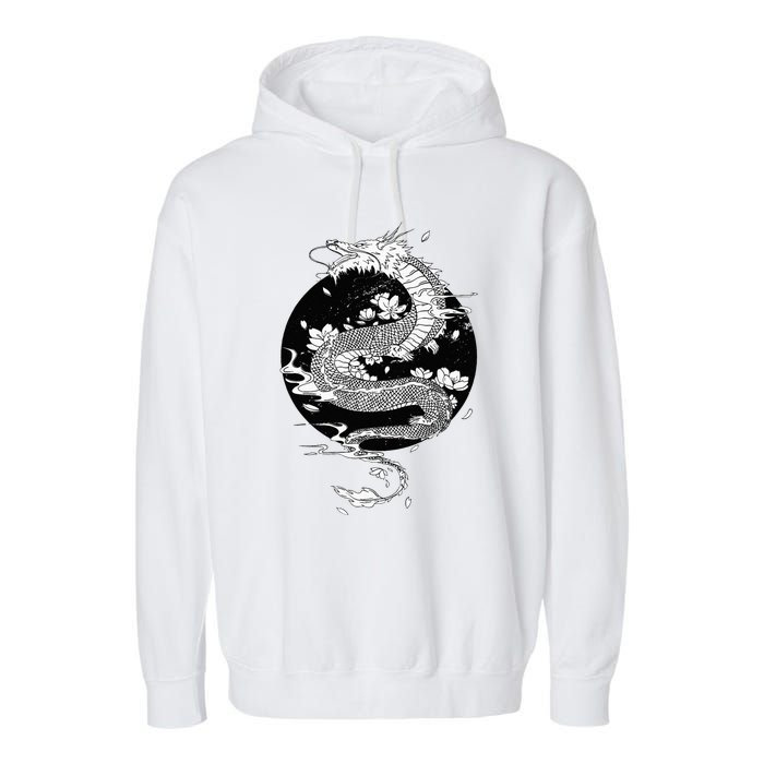 Japanese Dragon Art Japanese Flag Vintage Retro Japan Garment-Dyed Fleece Hoodie