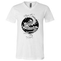 Japanese Dragon Art Japanese Flag Vintage Retro Japan V-Neck T-Shirt