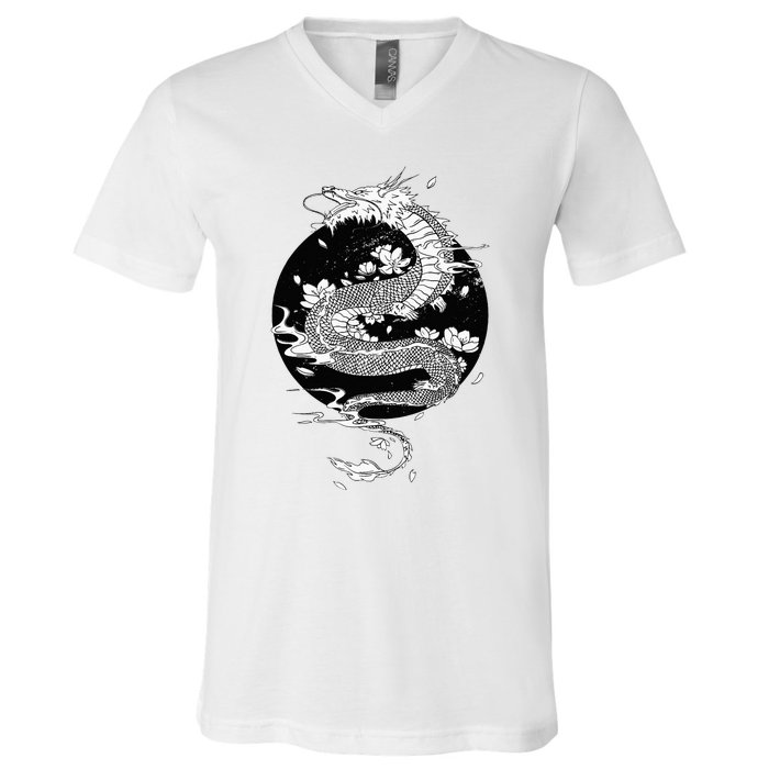 Japanese Dragon Art Japanese Flag Vintage Retro Japan V-Neck T-Shirt