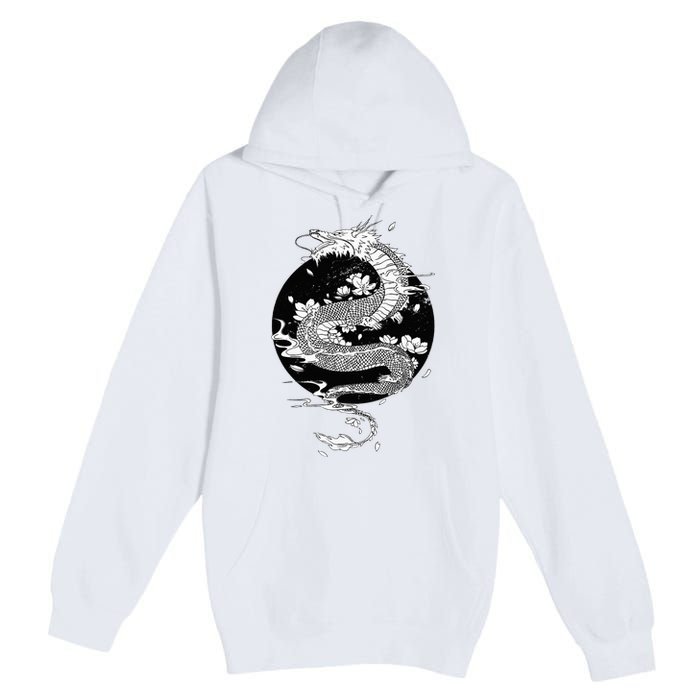 Japanese Dragon Art Japanese Flag Vintage Retro Japan Premium Pullover Hoodie