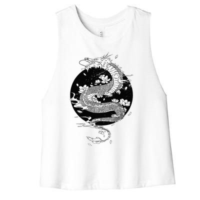 Japanese Dragon Art Japanese Flag Vintage Retro Japan Women's Racerback Cropped Tank