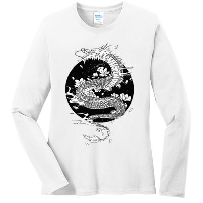 Japanese Dragon Art Japanese Flag Vintage Retro Japan Ladies Long Sleeve Shirt