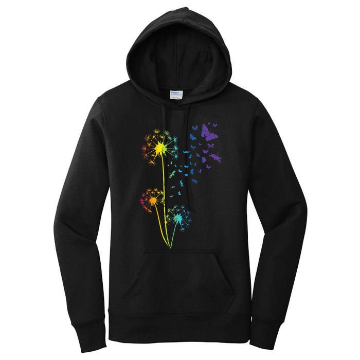 Just Dandelion Butterfly Breathe Rainbow Flowers Dragonfly Women's Pullover Hoodie