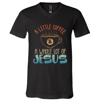 Jesus Design Christian Coffee Lover V-Neck T-Shirt