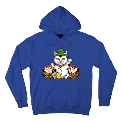 Japanese Daruma Doll Eki Neko Cat In St Patrick's Hat Great Gift Tall Hoodie