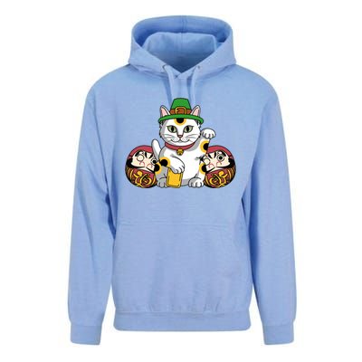 Japanese Daruma Doll Eki Neko Cat In St Patrick's Hat Great Gift Unisex Surf Hoodie