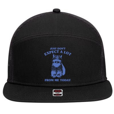 Just Dont Expect A Lot From Me Today Raccoon Funny 7 Panel Mesh Trucker Snapback Hat